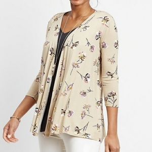 MAURICES Floral Cardigan Top Open Front 3/4 Sleeve Beige Tan